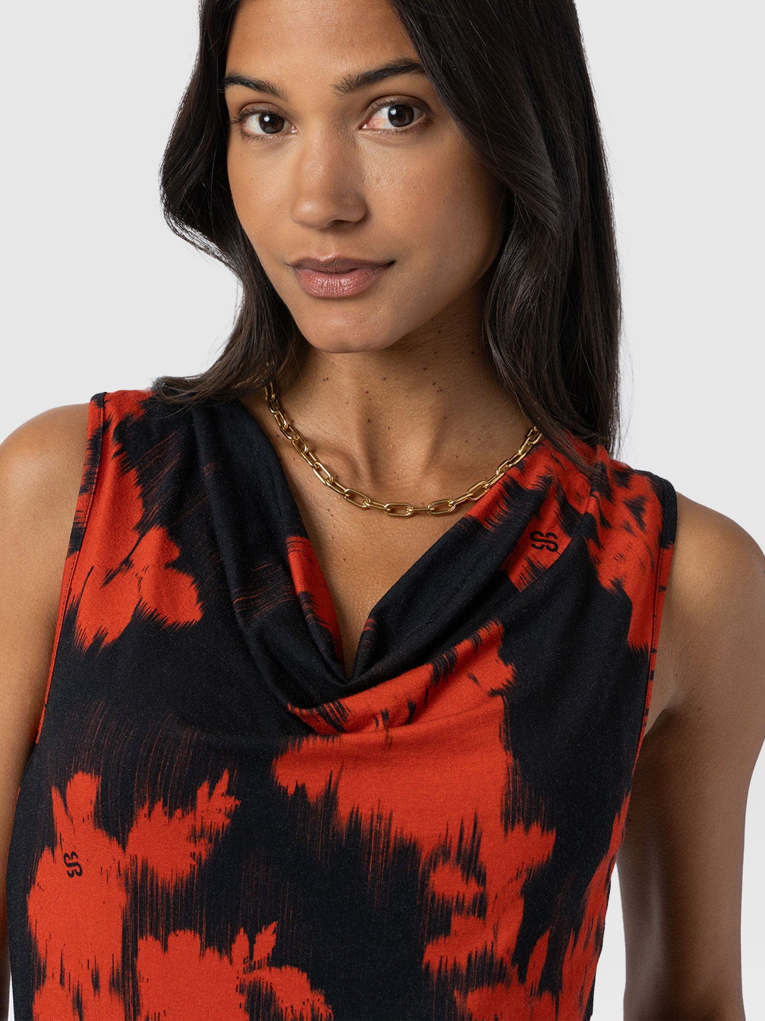 Cowl Neck Cami - Orange Fade Floral - Women's T-shirts | Saint + Sofia® USA